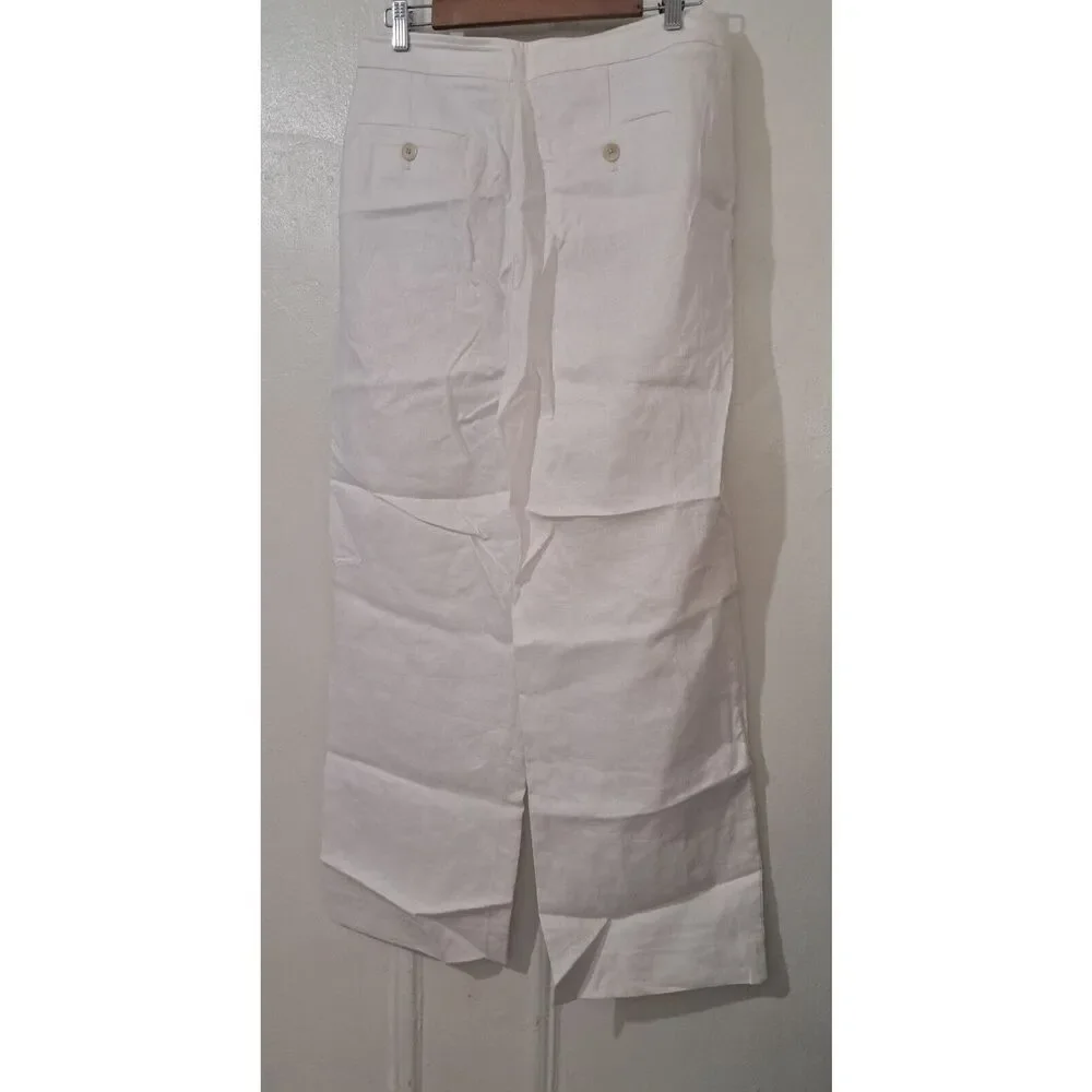 Banana republic women size 10 wide leg pants white beach resort wear 100% linen